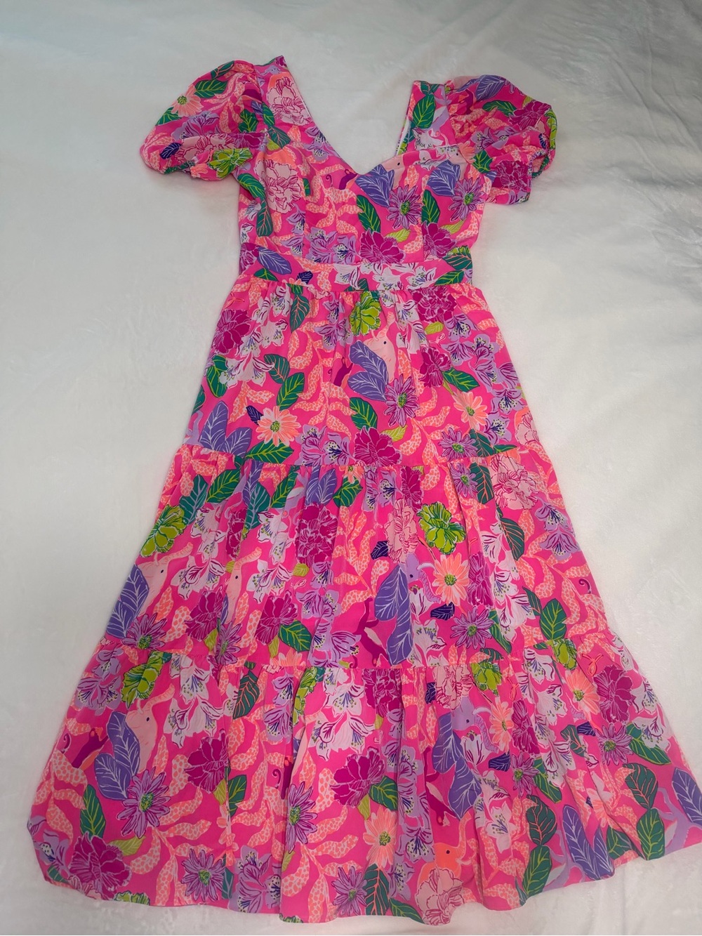 Lilly Pulitzer Grace Tiered Midi Dress in Pink Isle Best of Friends